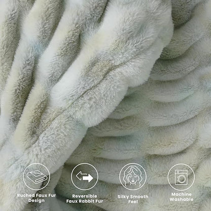 Ultra Soft Cozy Faux Fur Throw Blanket, Fuzzy Plush Thick Bubble Blanket - Image 5
