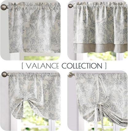 jinchan Linen Valance Curtain Farmhouse Grey Floral Printed Small Window Curtain - Image 8