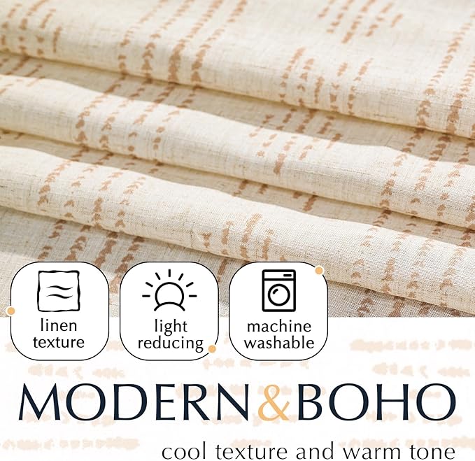 jinchan Boho Kitchen Curtain Linen Tier Curtain Bohemian Cafe 36 Inch Geometric - Image 4