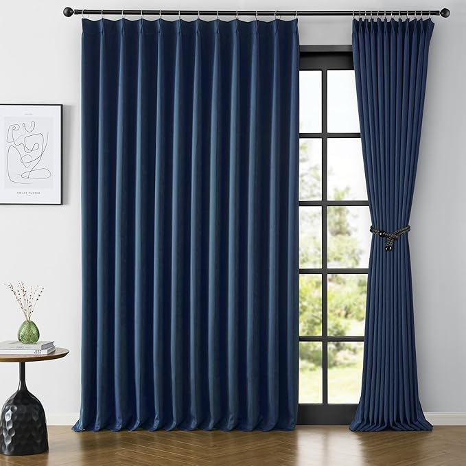 KEQIAOSUOCAI Navy Pleat Wide Width Drapes 80 x 96 inch Long 2 Panels by KEQIAOSUOCAI
