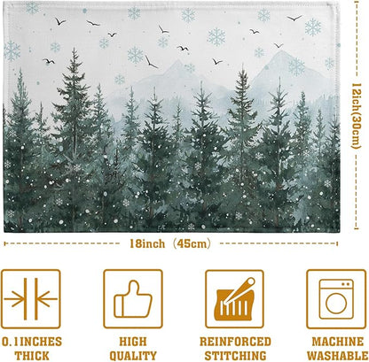 Winter Pine Tree Snowflake Placemats Set of 4 Christmas Snow Green Forest Place - Image 4