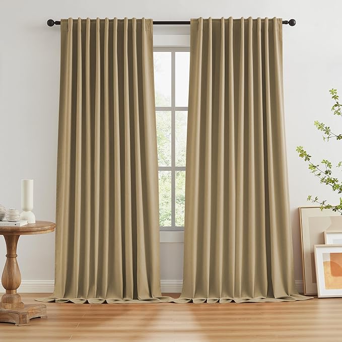 Linen Full Blackout Curtains Vertical Drapes by KEQIAOSUOCAI