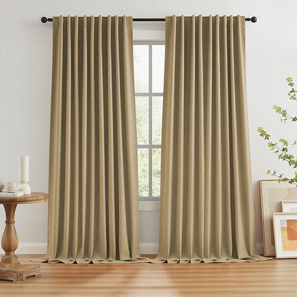 Linen Full Blackout Curtains Vertical Drapes by KEQIAOSUOCAI
