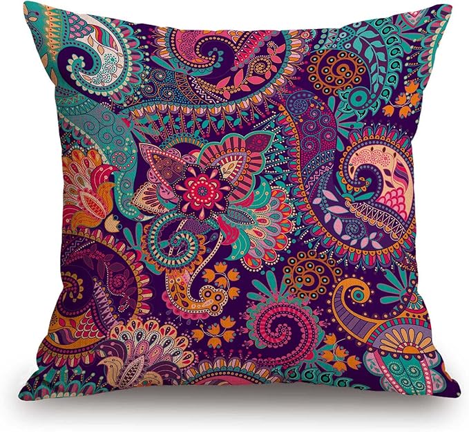 Colorful Ethnic Paisley Decorative Throw Pillow Cover, Boho Style Mandala by TSSOHU