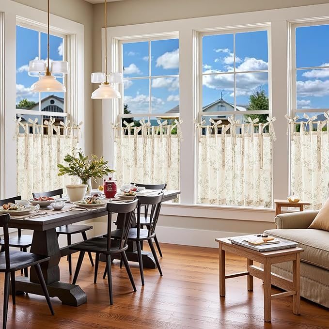 jinchan Floral Kitchen Curtains 24 Inch Linen Tier Curtains Christmas Decor - Image 3