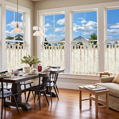 jinchan Floral Kitchen Curtains 24 Inch Linen Tier Curtains Christmas Decor - Image 3