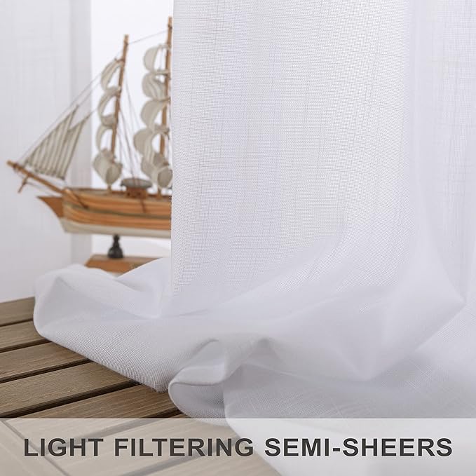 Pitalk White Linen Curtains 95 Inches Long 2 Panel Set - Image 4