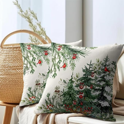 Green Christmas Tree Throw Pillow Covers 22x22 Inch Set of 2 Winter Pine Trees - Image 7