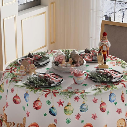 XCHI Gingerbread Man Snowman Tree Winter Tablecloth Round Christmas Table Cloth - Image 3