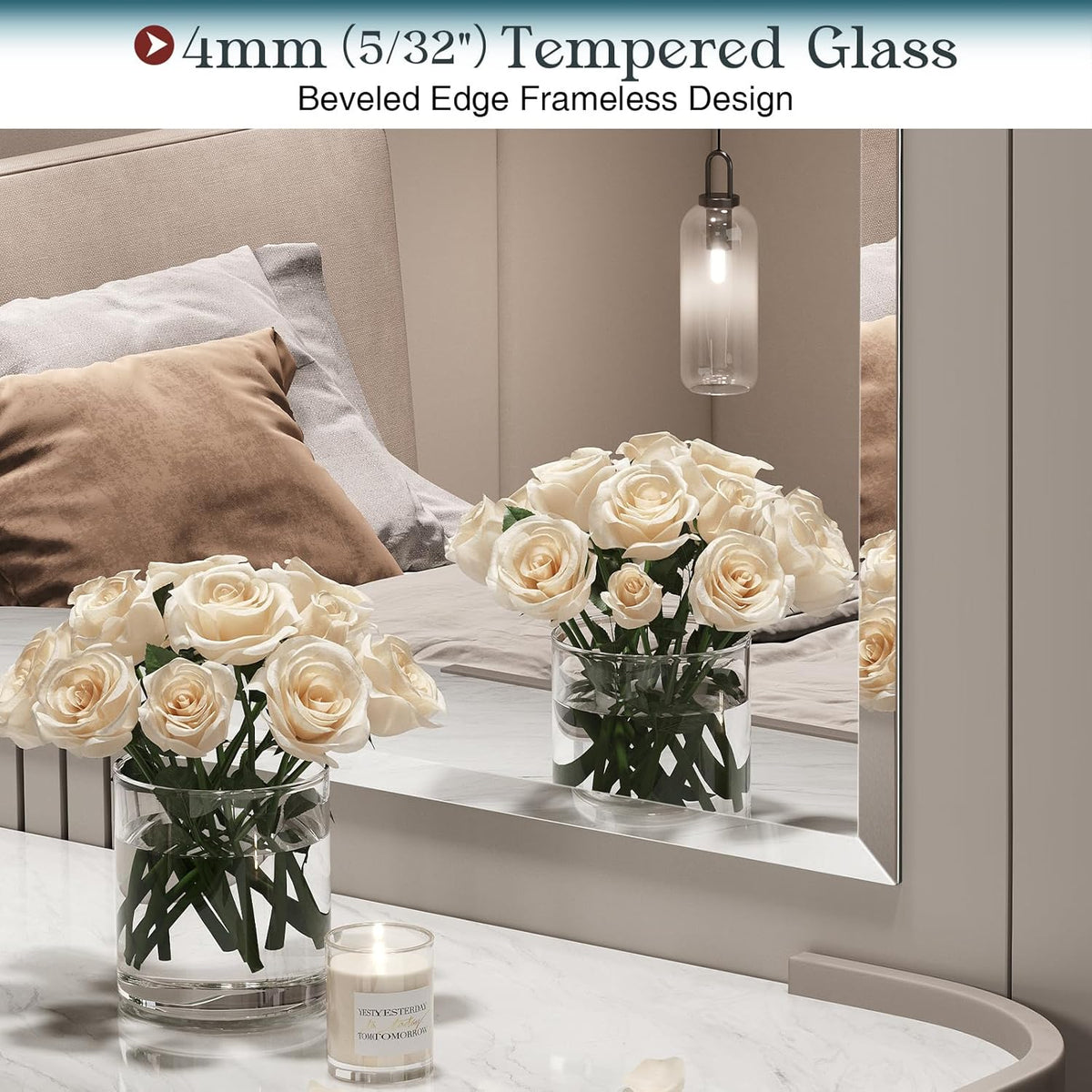 frameless bathroom mirror, 30"x36" beveled bathroom mirror for, side view