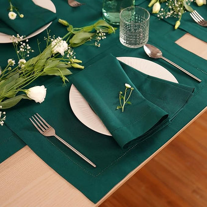 Home Ekaa Green Cotton Linen Napkins Set of 4 – Washable Hemstitch Cloth - Image 2