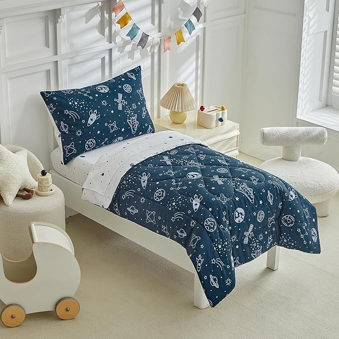 4 Pieces Toddler Bedding Set for Boy, Space Toddler Bed Comforter Set, Soft and - Image 2