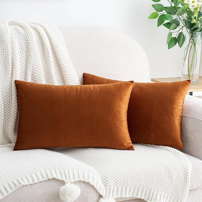 HWY 50 Burnt Orange Velvet Rectangular Throw Pillow Covers 12x20 Inch by HWY50