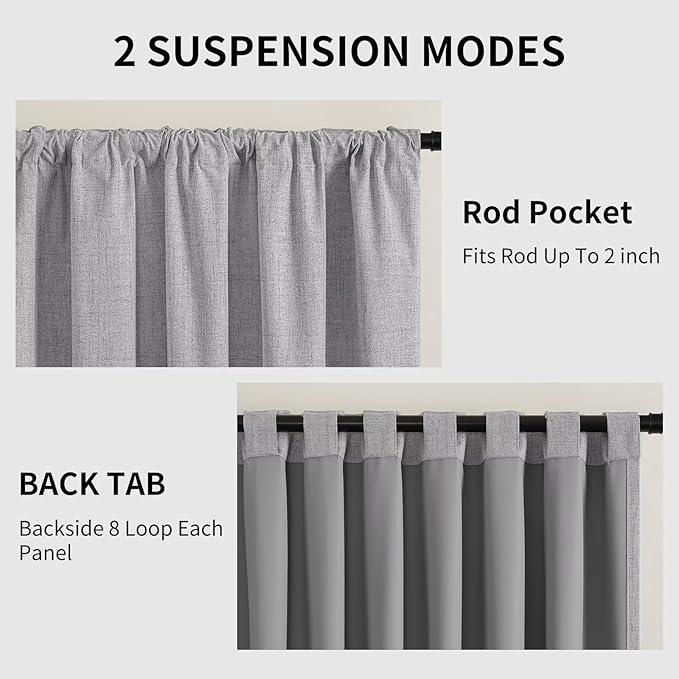 CUCRAF Linen 100% Blackout Curtains 84 Inch Length 2 Panels Set, Back Tab and - Image 3