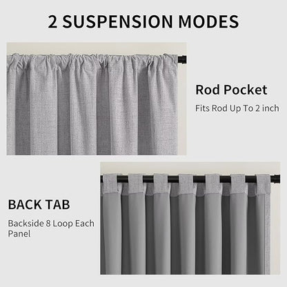 CUCRAF Linen 100% Blackout Curtains 84 Inch Length 2 Panels Set, Back Tab and - Image 3