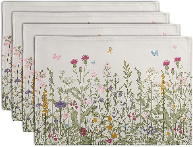 Rustic Wildflower Floral Placemats Set of 4 Spring Summer Vintage Flowers by Wnoesat