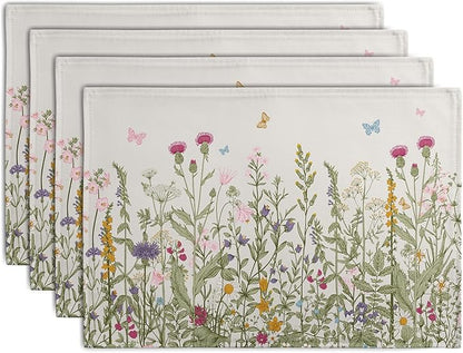 Rustic Wildflower Floral Placemats Set of 4 Spring Summer Vintage Flowers by Wnoesat