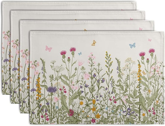 Rustic Wildflower Floral Placemats Set of 4 Spring Summer Vintage Flowers by Wnoesat