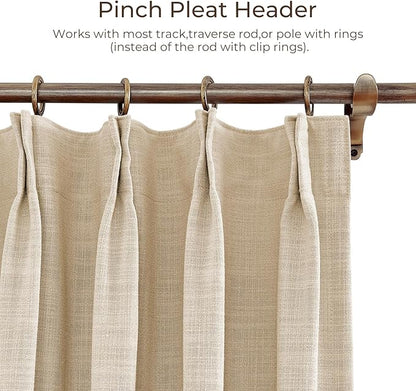 TWOPAGES 72 W x 96 L inch Pinch Pleat Darkening Drape Faux Linen Curtain - Image 4