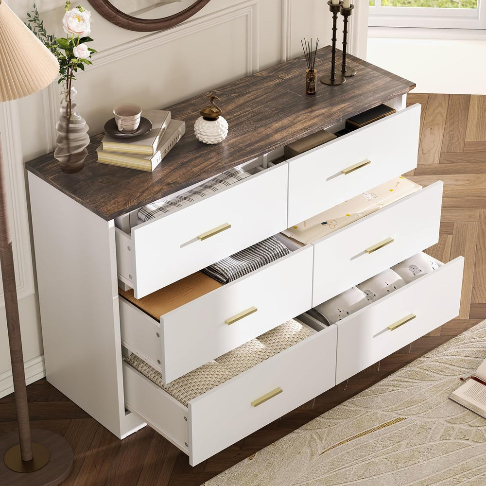 LIDYUK White Dresser for Bedroom, 6 Drawer Dressers & Chests of Drawers