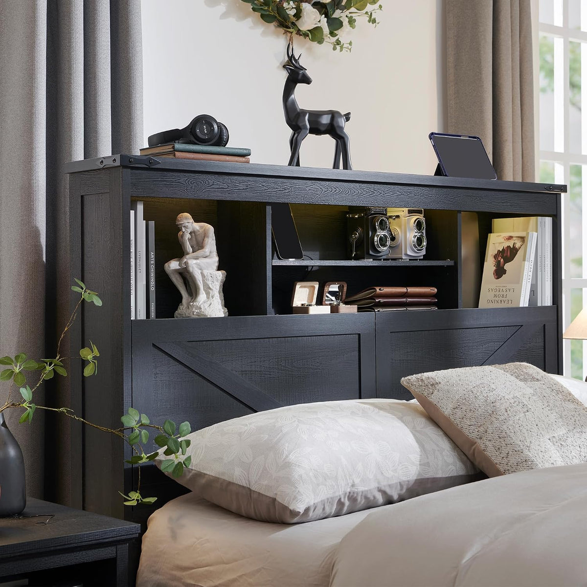 accohoho farmhouse king size bed frame with 52" on a desk or shelf