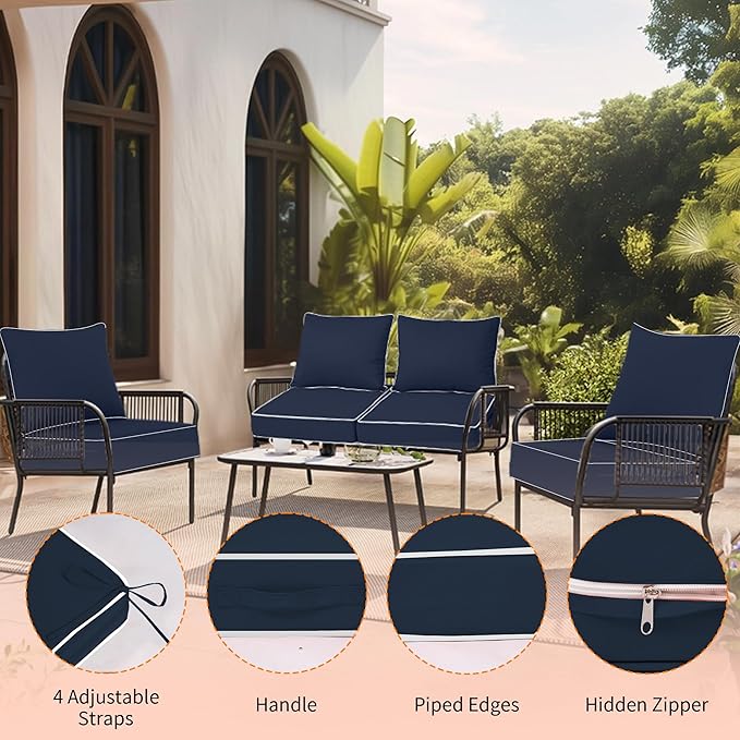 Deep Seat Outdoor Cushions Set of 2, UV&Fade Resistant Deep Seat Patio Cushions - Image 3