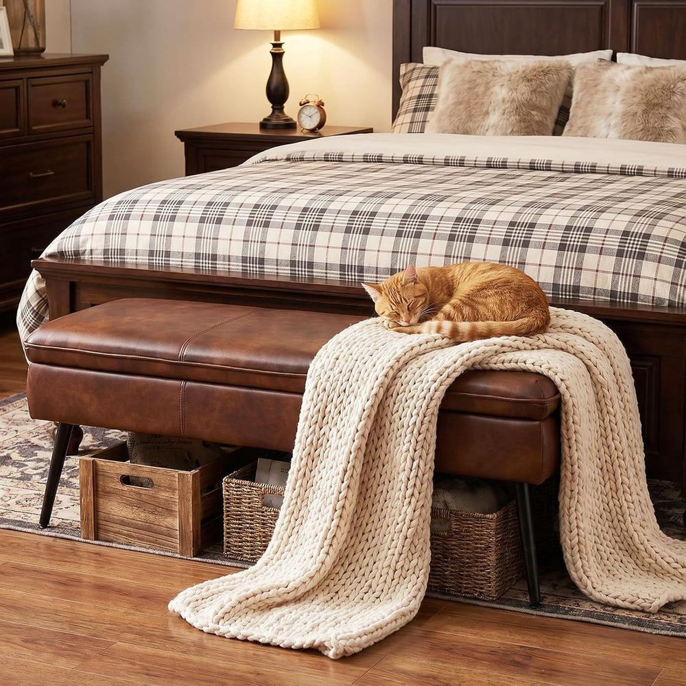 Ottoman with Storage Bench, Upholstered Large Entry Bench Brown