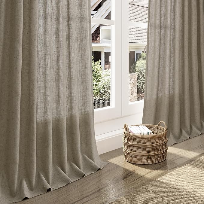 Extra Long Curtain 108 Inches Long 2 Panels Set Back Tab Mocha Linen Drapes - Image 6