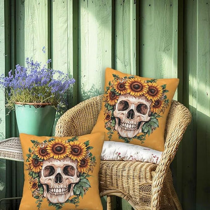 Sugar Skull Throw Pillow Covers 18x18 Set of 2 | Decorative Cushion Cases - Image 4