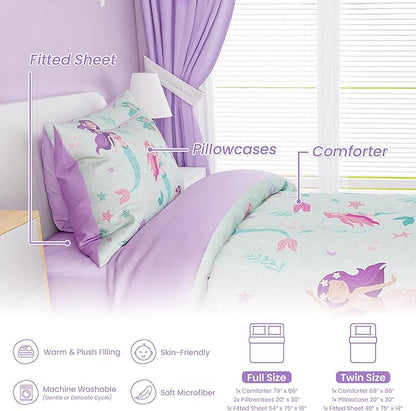 SANDJEST Mermaid Comforter Set Twin Size 68x86in - Image 3