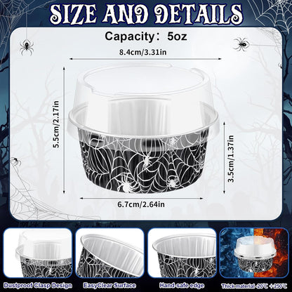 Potchen 200 Pcs Halloween Spiderweb Foil Cake Cup with Lid, 5 oz Baking Cup