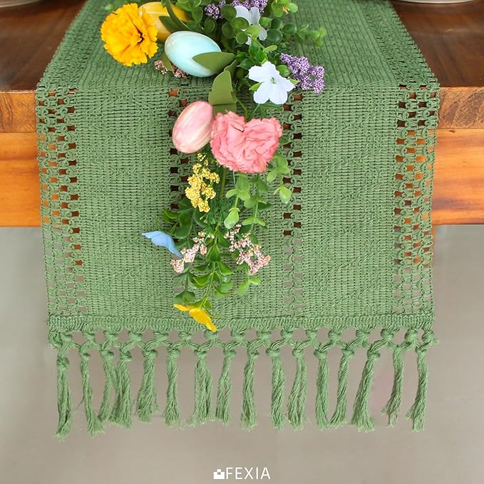 FEXIA Green Table Runner with Tassels - Image 4
