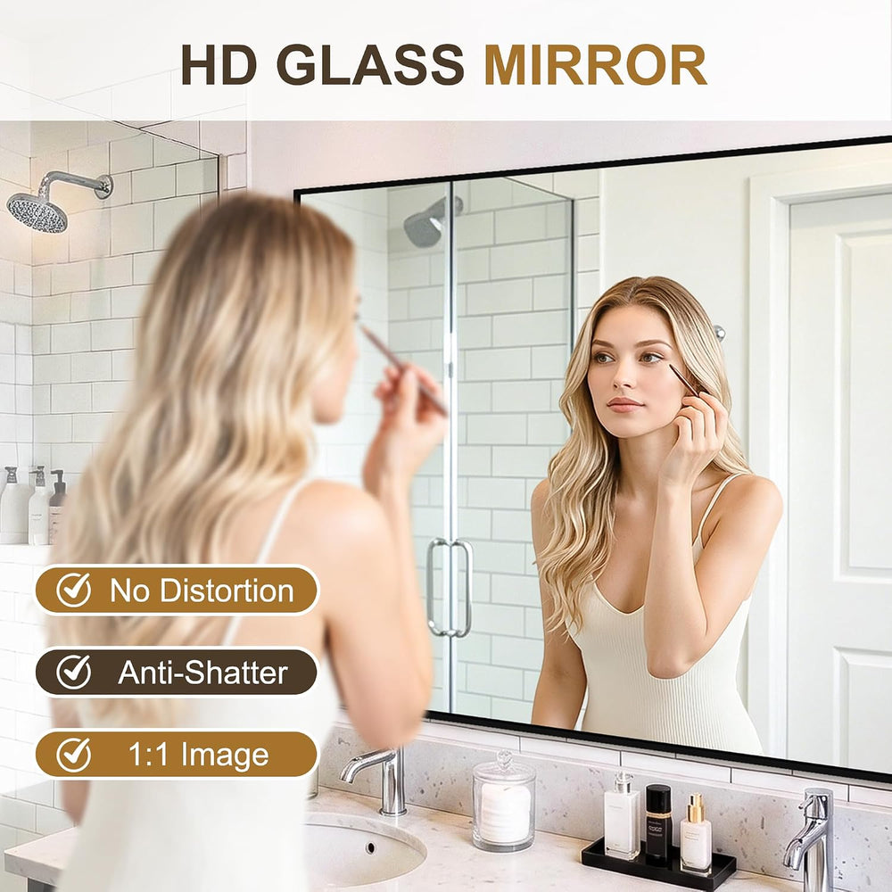 Rectangular Bathroom Mirror, 55"x30" Black Metal Framed Vanity Mirror