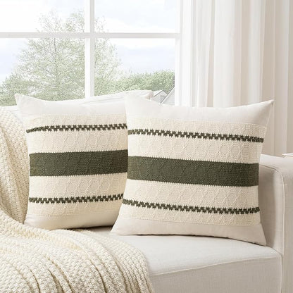 Fancy Homi Set of 2 Boho Olive Green Big Decorative Throw Pillow Cover 24x24 by Fancy+Homi