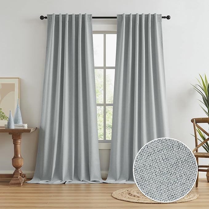 Flax Linen Extra Long Blackout Curtains 132 Inches Long 11 ft by KEQIAOSUOCAI