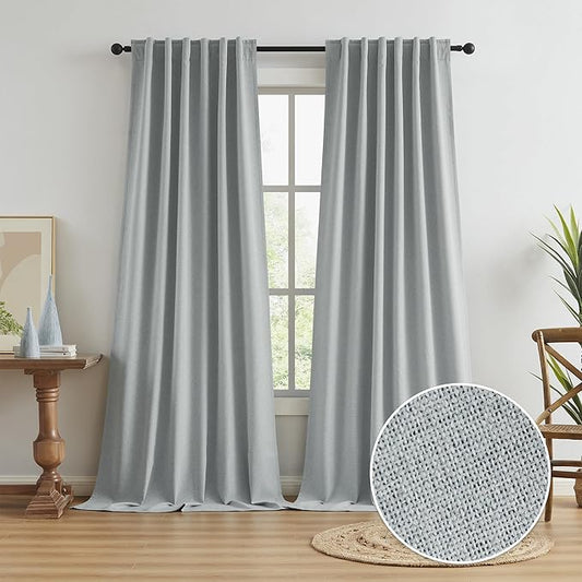 100% Blackout Linen Curtains, Full Shade Complete Light Blocking Drapes 108 by KEQIAOSUOCAI