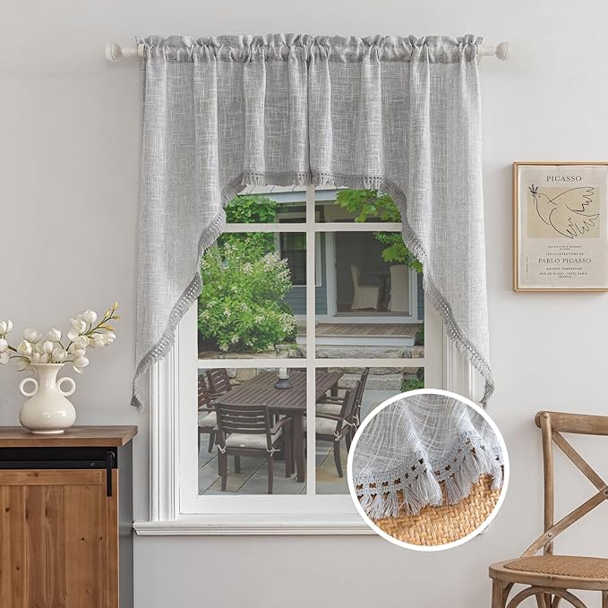 Beda Home Tassel Linen Textured Swag Valances by BedaHomeBedaLife