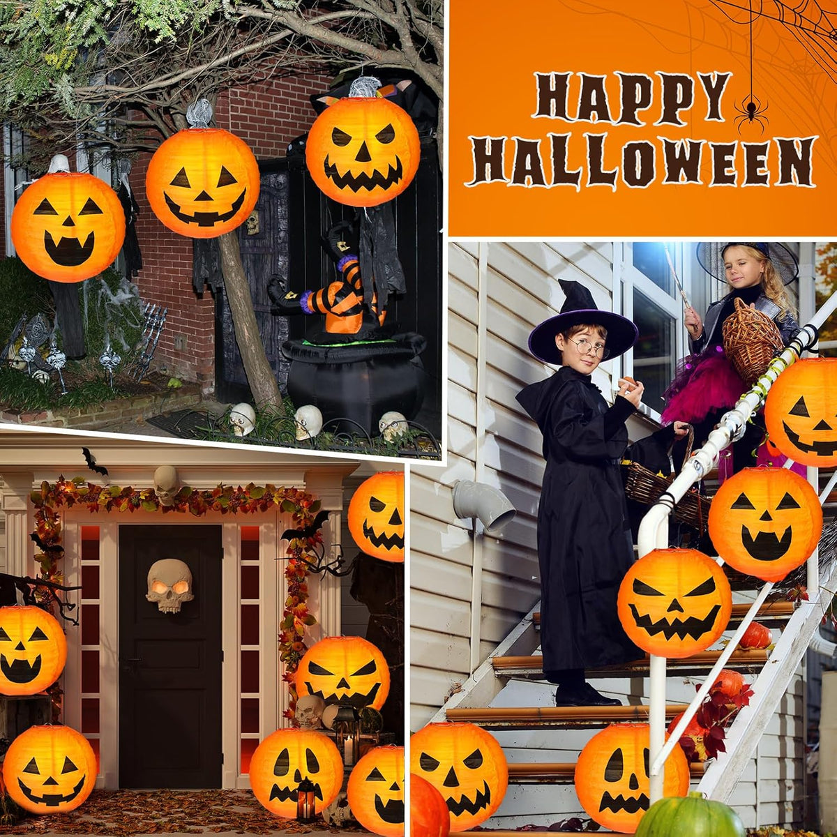 Retisee 20 Pcs 8 Inch Halloween Pumpkin Paper Lanterns Jack O Lantern