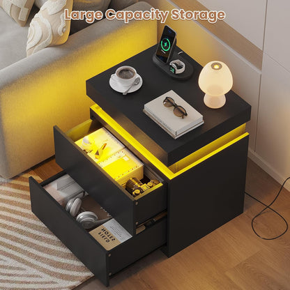 adorneve modern black nightstand set of 2,small bedside, front angle view