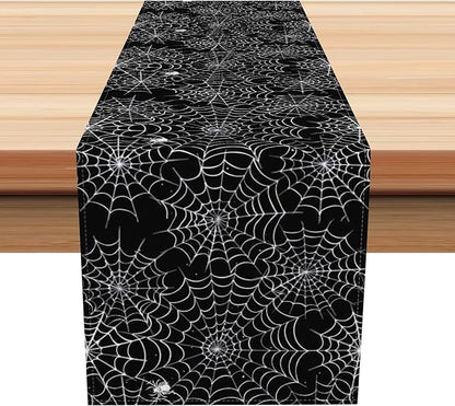 Happy Halloween Table Runner Black Spider Web Seasonal Holidays Indoor Outdoor by Kzzfqxb