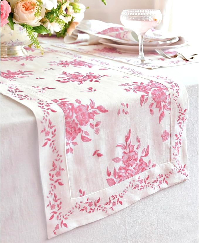 Solino Home Pink Floral Print Table Runner 36 inch - Image 2