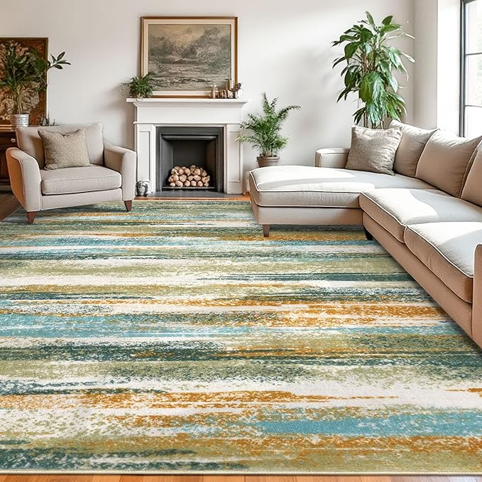 Modern Abstract 9x12 Large Machine Washable Living Room Rug Non-Slip Soft by lansny