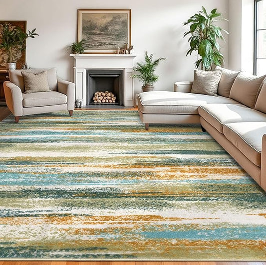 Modern Abstract 9x12 Large Machine Washable Living Room Rug Non-Slip Soft by lansny