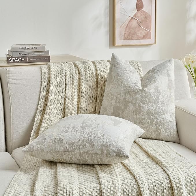 FUTEI Beige White Decorative Throw Pillow Covers 24x24 Inch Set of 2, Soft Faux - Image 6
