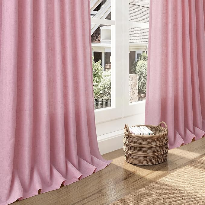 Nanspring Rose Boho Style Linen Curtains 90 Inch Long 2 Panels Set Back Tab Rod - Image 6
