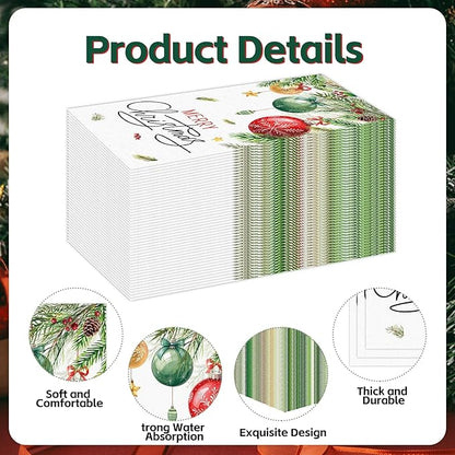 100 PCS Christmas Paper Napkins, Disposable Xmas Ornament Bathroom Guest Hand - Image 3