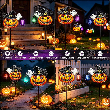 Solar Halloween Pumpkin Outdoor Lights Jack O Halloween Garden Stake Lights