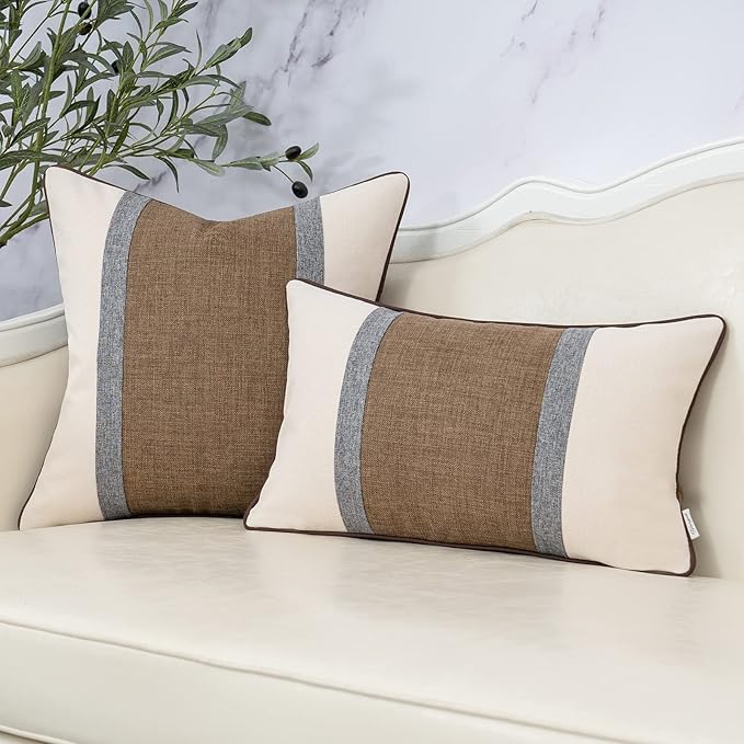 Yangest Patchwork Pillow Cover 20x20 Inch Luxury Cotton and Linen Cushion Cover - Image 5