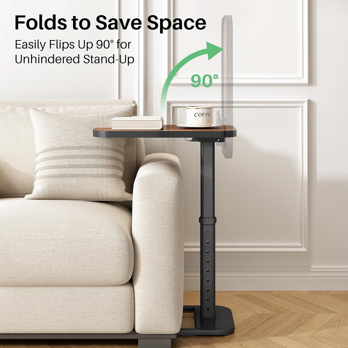 kitstorack upgraded tv tray table with panel lock, side view
