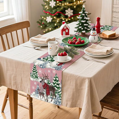 Artscope Reindeer Snowman Christmas Tree Table Runner, Xmas Winter Snowflakes - Image 3